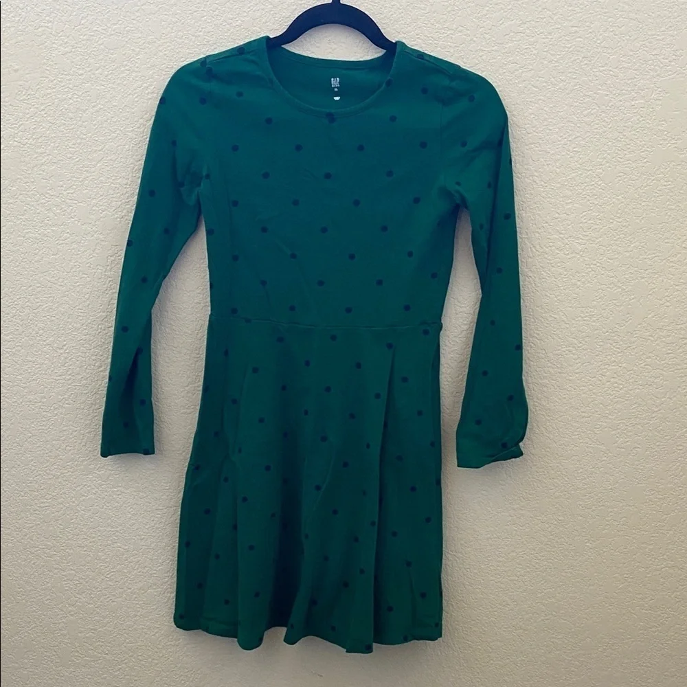 GAP Green Kids Dress with Navy Dots. Size XL.